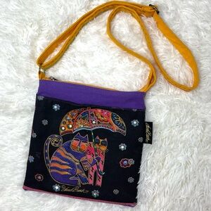 EUC Laurel Burch Colorful Painted Beaded Cotton Cats & Umbrella Crossbody Bag